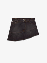 Pleated Stone Washed Denim Mini Skirt - Black | GCDS