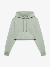 Felpa corta stone washed con cappuccio - Verde Salvia | GCDS