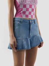 Pleated Stone Washed Denim Mini Skirt - ALL FULL PRICE | GCDS