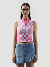 Top con mezza zip a quadri e logo Band - Abbigliamento Donna | GCDS